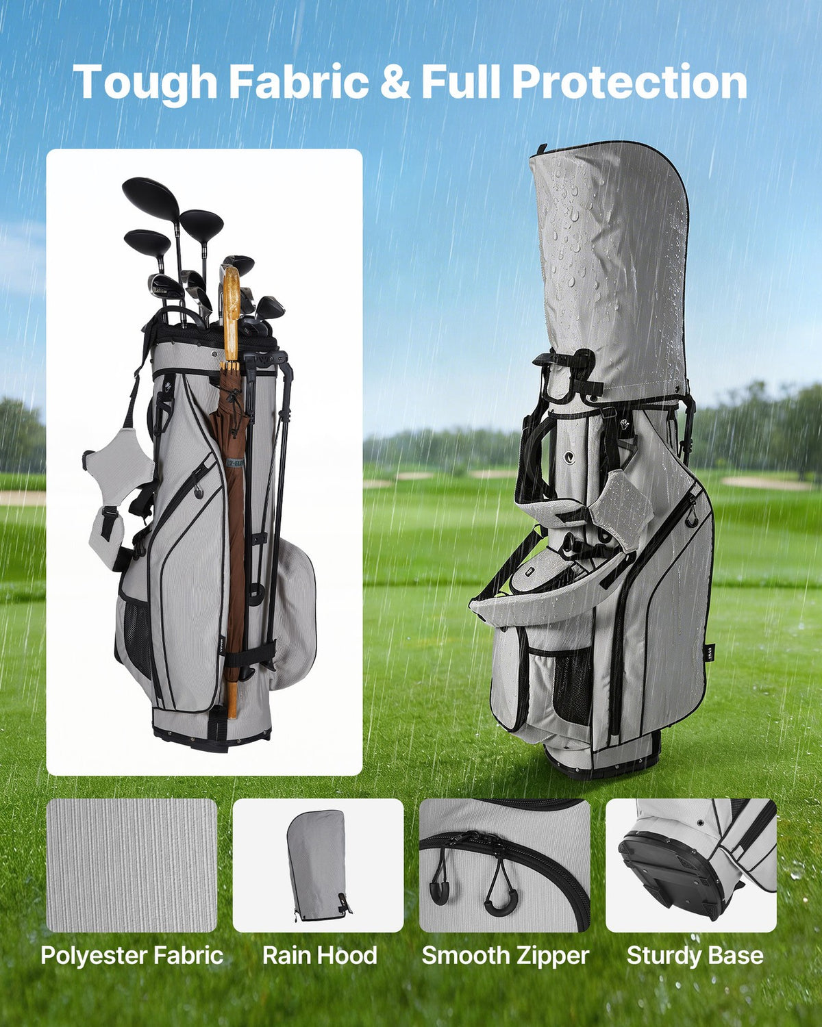14-Way Golf Cart Bag with Dual Shoulder Straps & Rain Hood – Men & Women