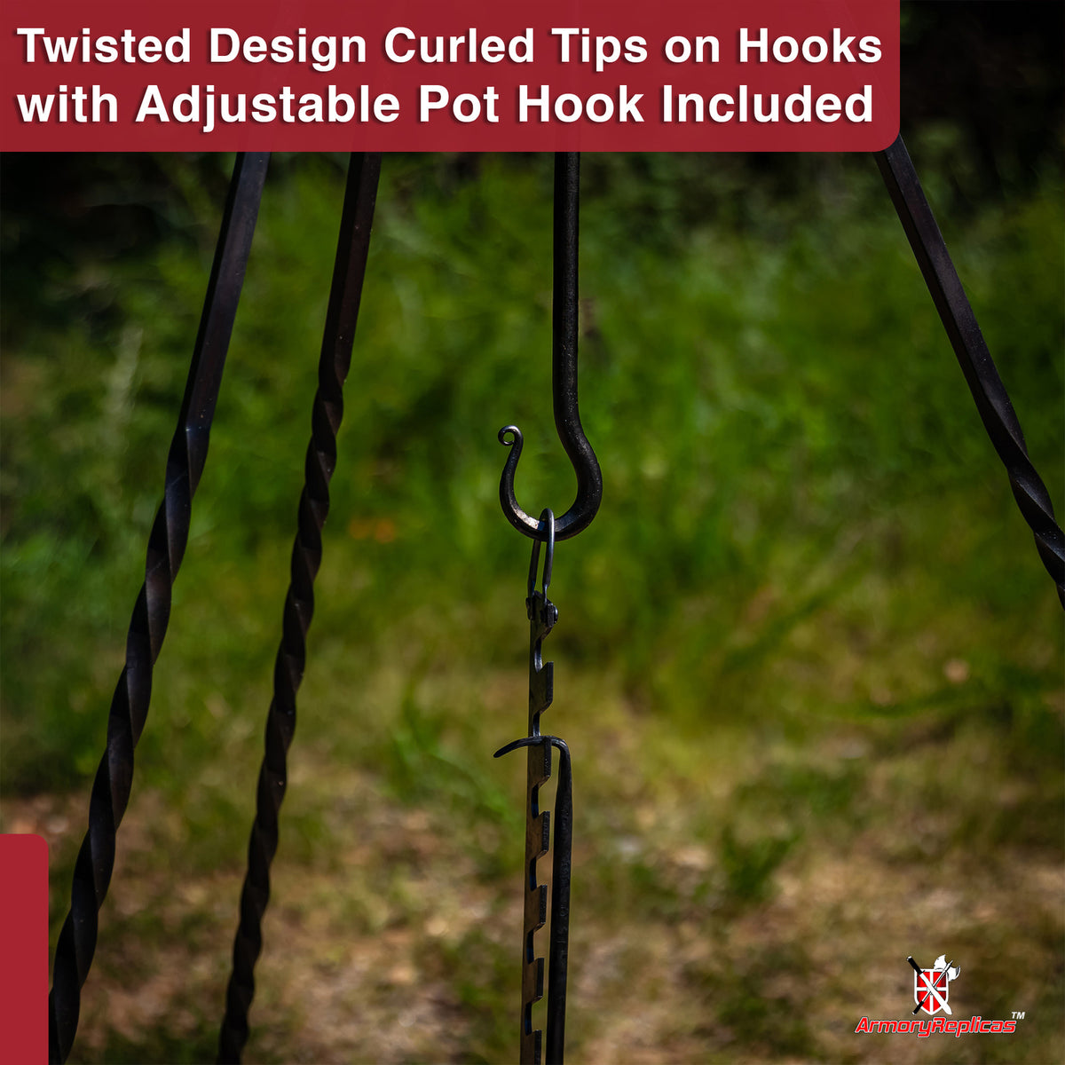 Outdoor Camping Tripod with Adjustable Iron Pot Hook 56.5 Inch