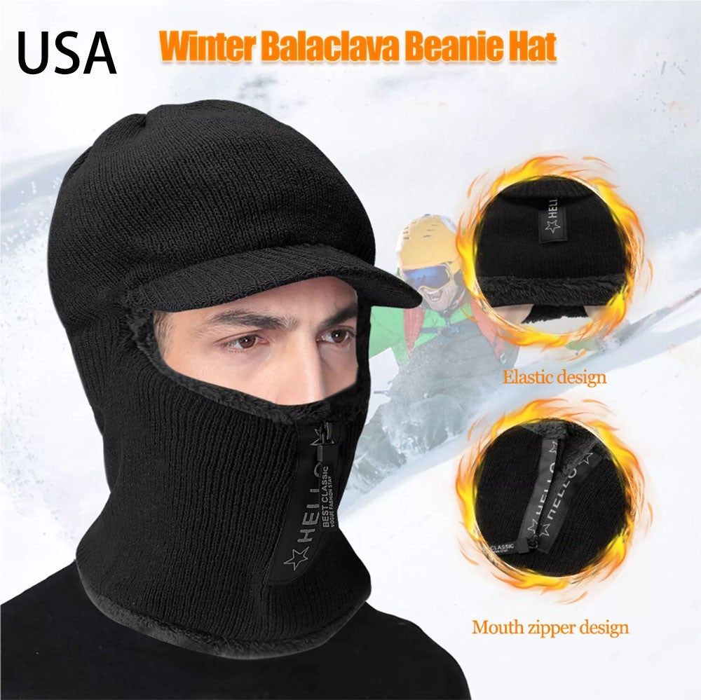 Winter Full Face Ski Mask Balaclava Windproof Fleece Neck Warmer - Black