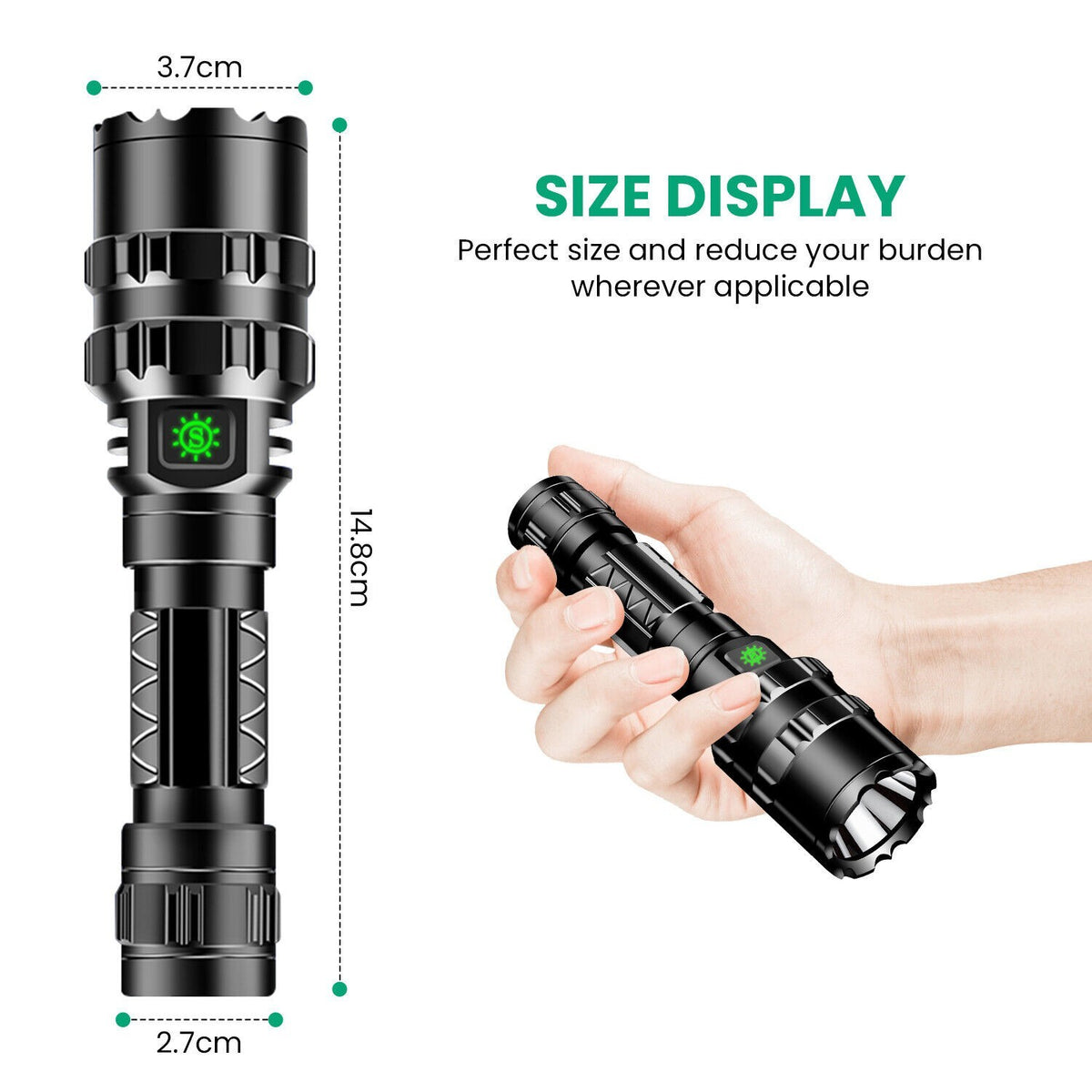 Rechargeable Tactical Flashlight 6000 Lumens Waterproof LED Zoomable Torch