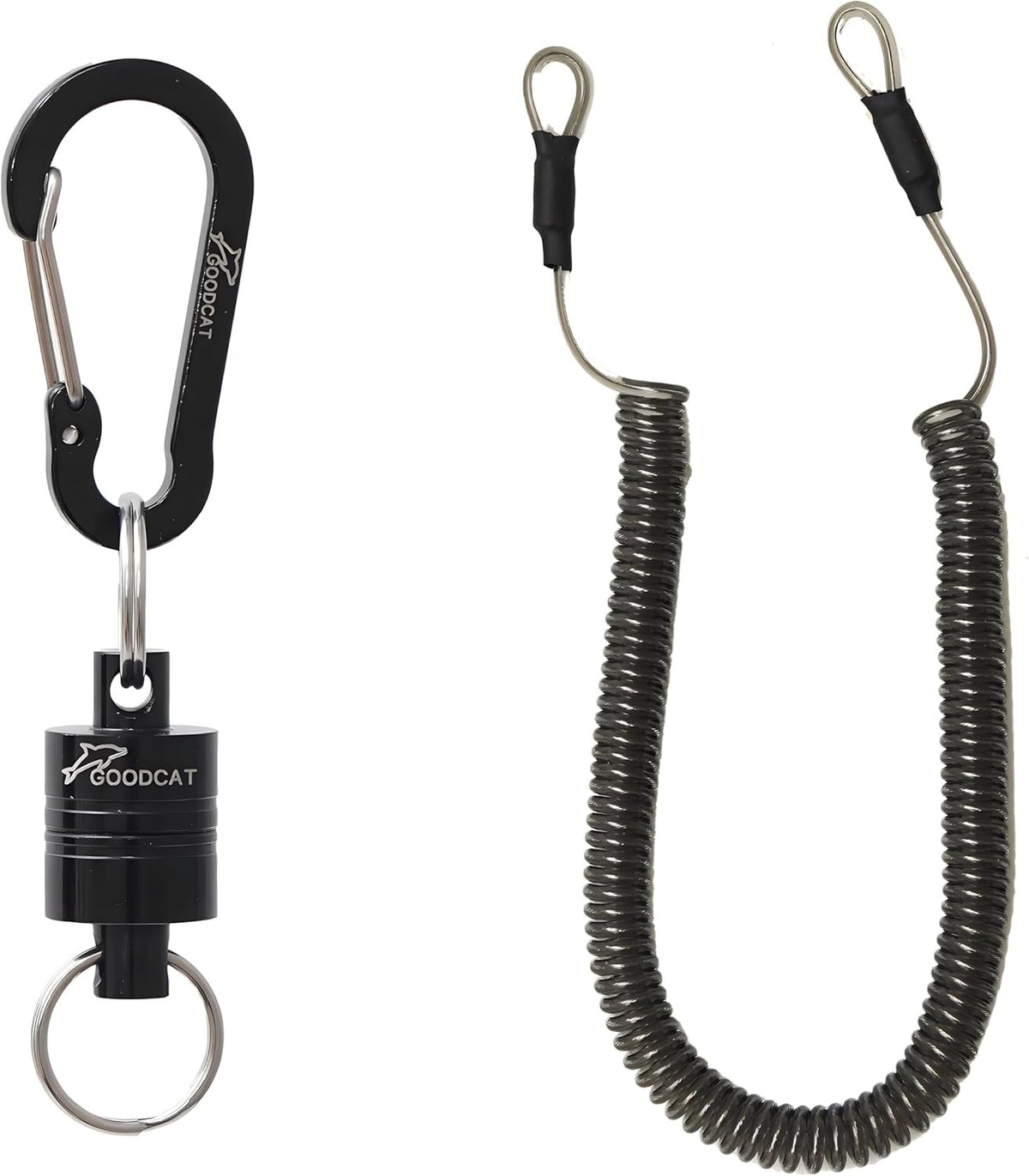 Magnetic Fly Fishing Net Release with Retractable Coiled Lanyard and Aluminum Carabiner