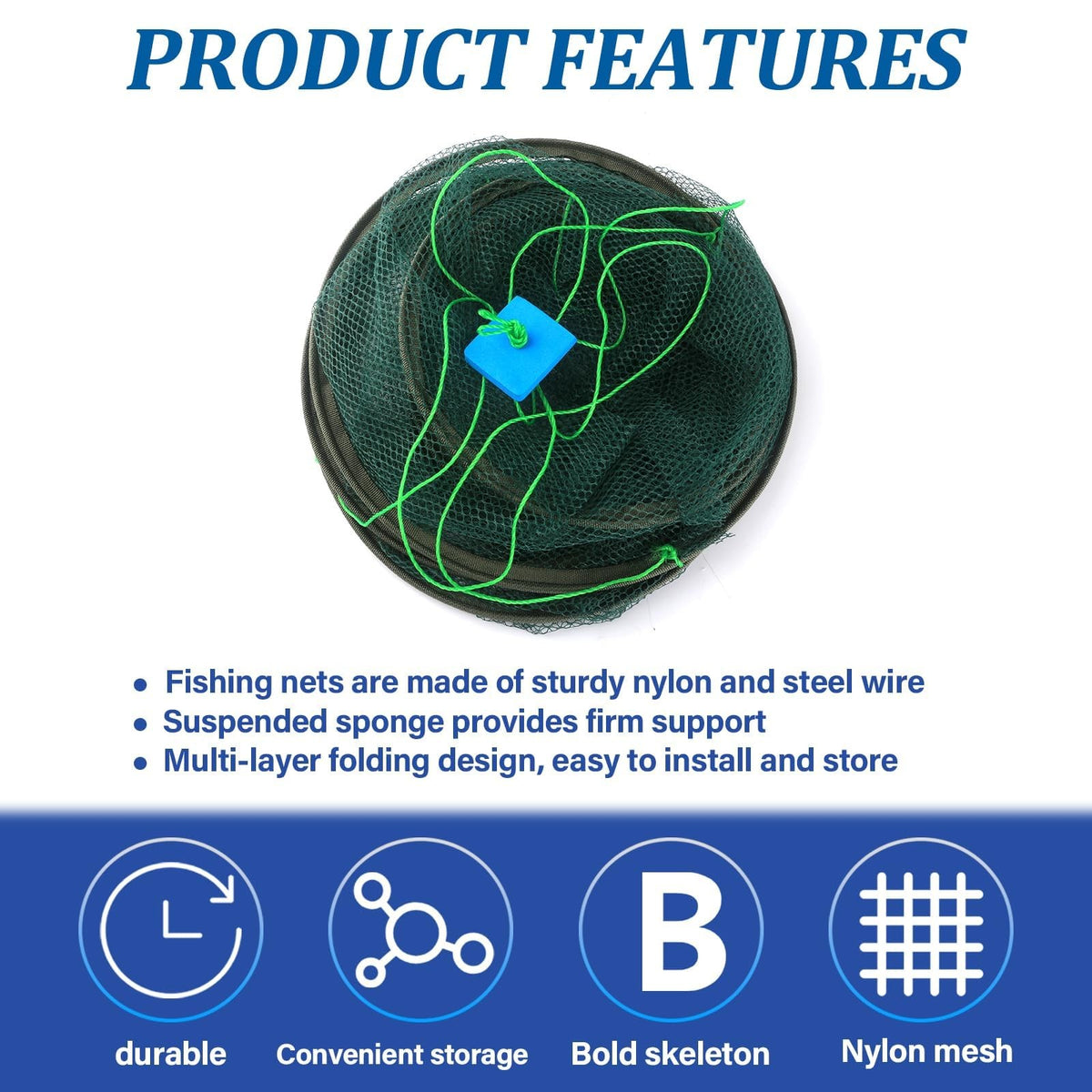 Portable Foldable Crab Net and Basket - 31.5x23.6x13.7 Inch Fishing Trap