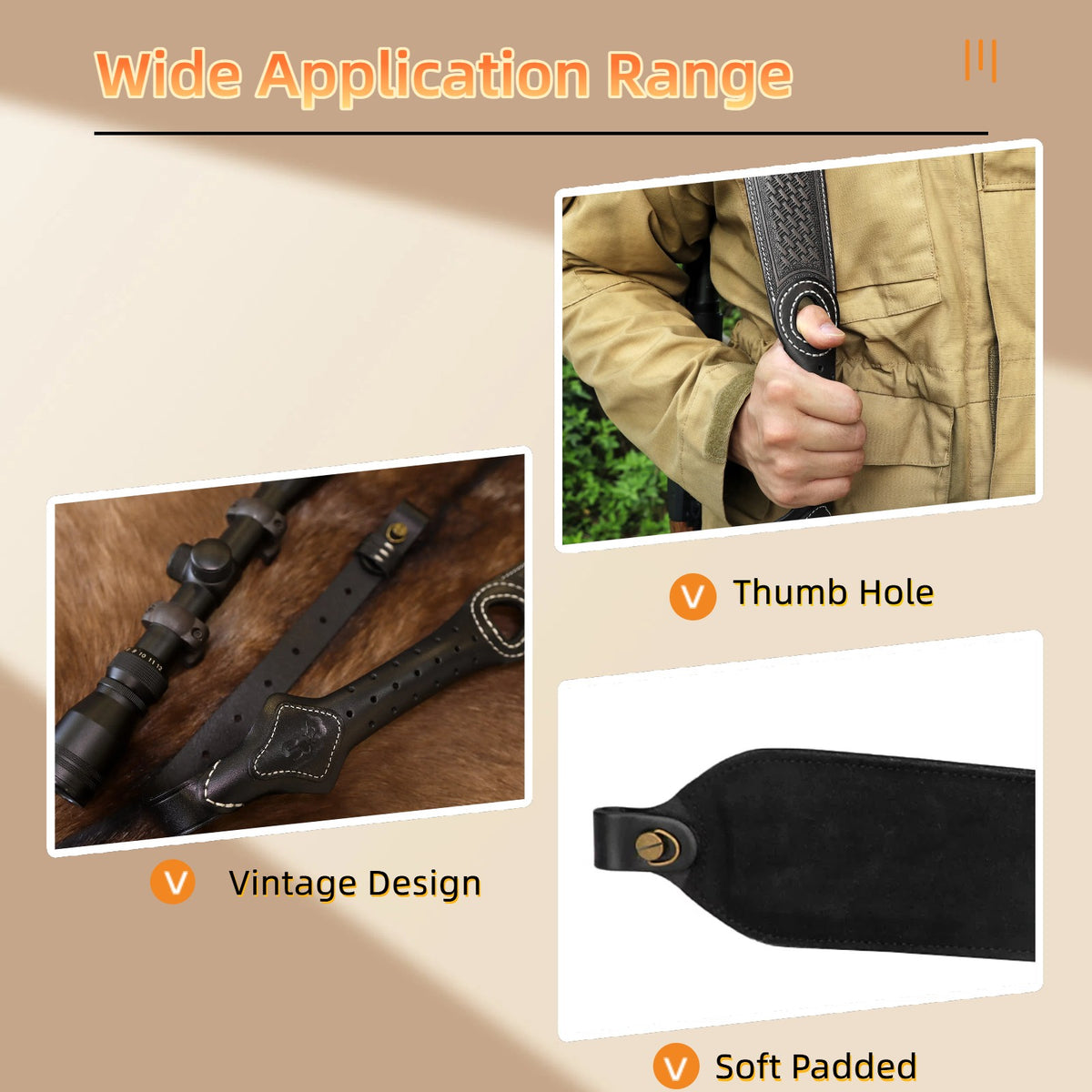 Adjustable Leather Rifle Sling with Non-Slip Backing & Thumb Hole - Hunting Accessory