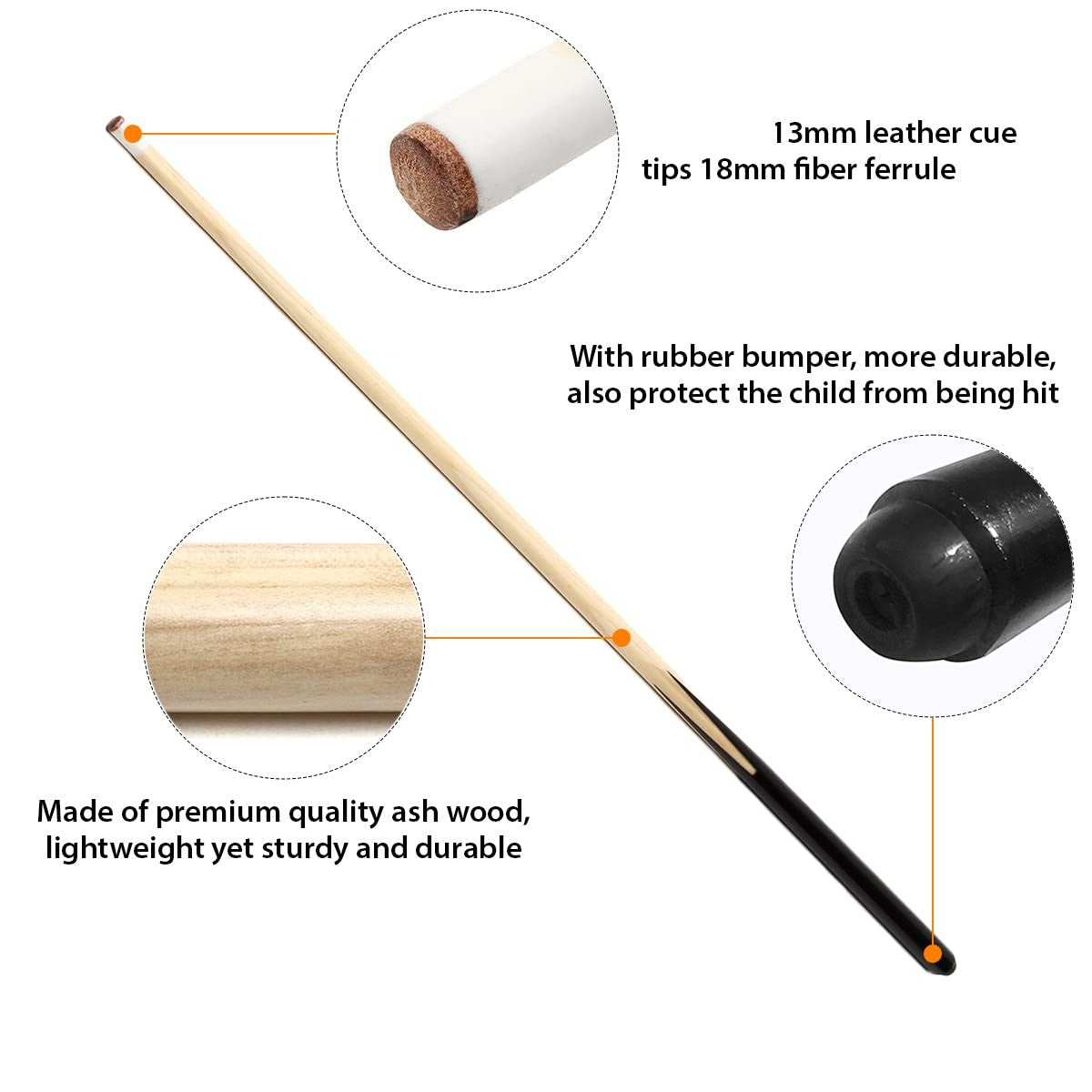 Kids 91 cm Short Pool Cue - 13 mm Tip, ABS Collar, 2-Pack
