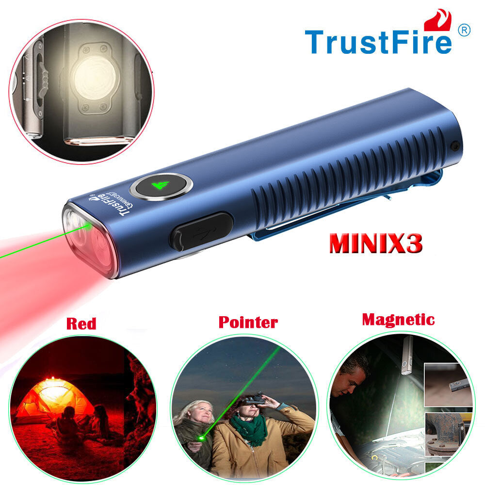 Trustfire X3 4-in-1 LED Flashlight with Magnetic Red and Green Light, 1050 Lumens