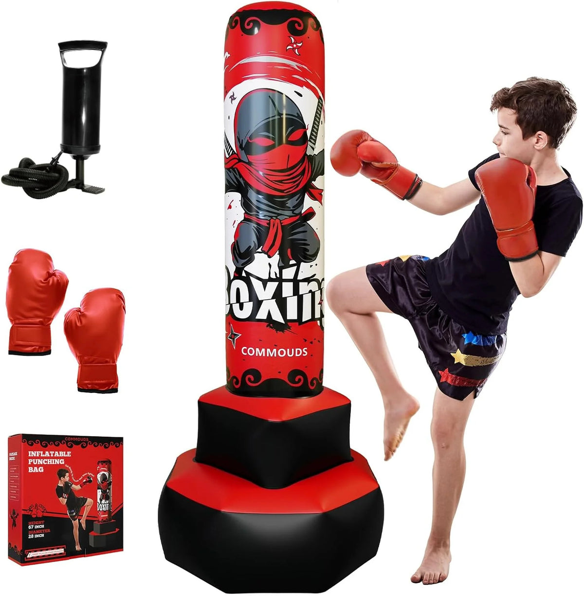 Kids Inflatable Punching Bag with Gloves - 67 Inch Freestanding Boxing Set for Ages 6-14
