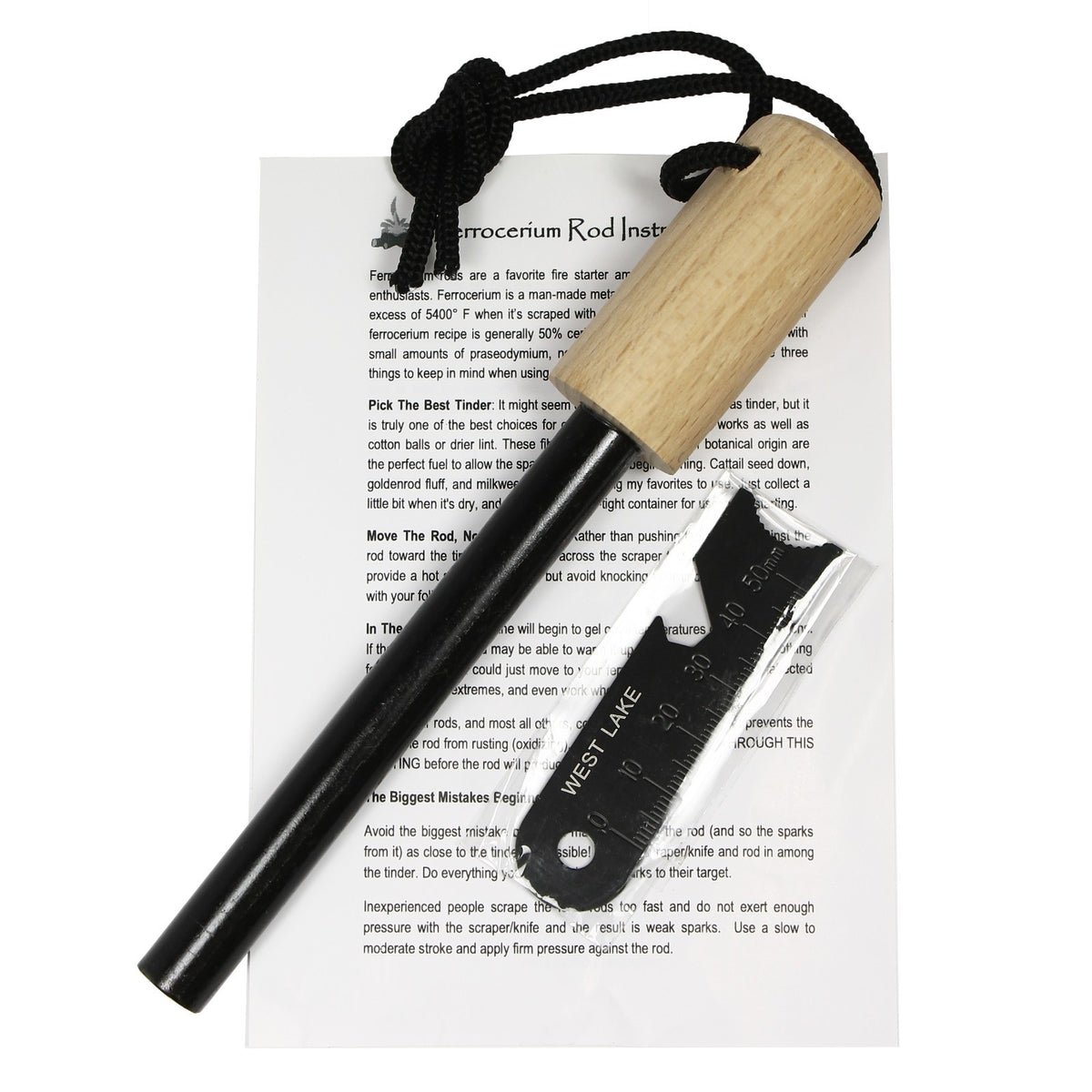 Heavy-Duty Ferrocerium Fire Starter Rod with Handle & Steel Scraper