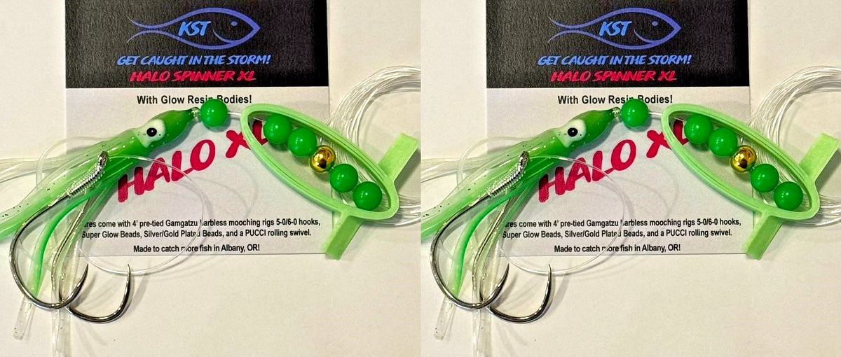 Salmon Fishing Spinners Glow Green Halo Hoochie Lures - 2 Pack