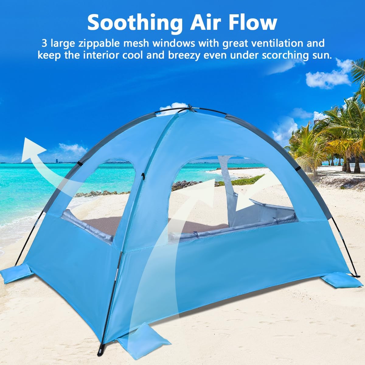 Beach Tent Sun Shade Shelter for 4 People Sky Blue UPF 50+ UV Protection