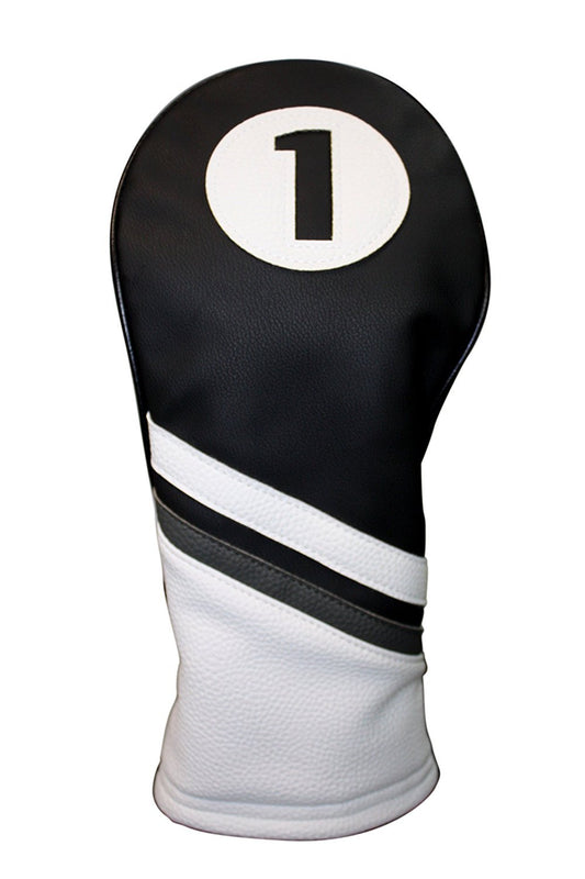 Vintage Leather Style Golf Driver Headcover - Black & White