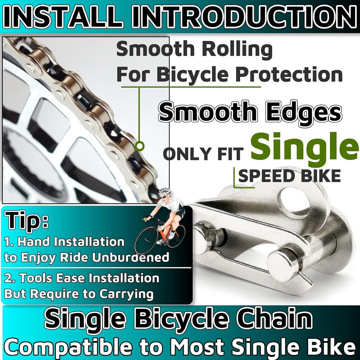 Single Speed Bike Chain 114 Links 1/2 x 1/8 for BMX MTB Road Bikes