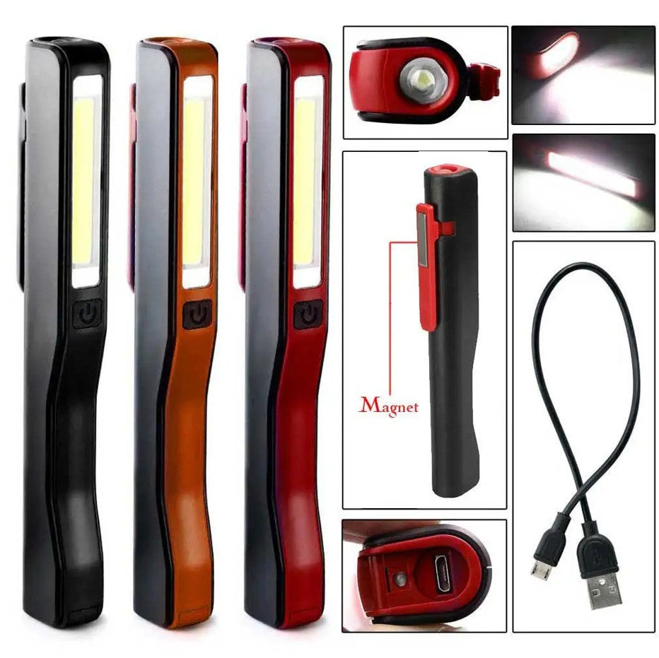 Rechargeable COB LED Work Light with Magnetic Clip & Pen Design