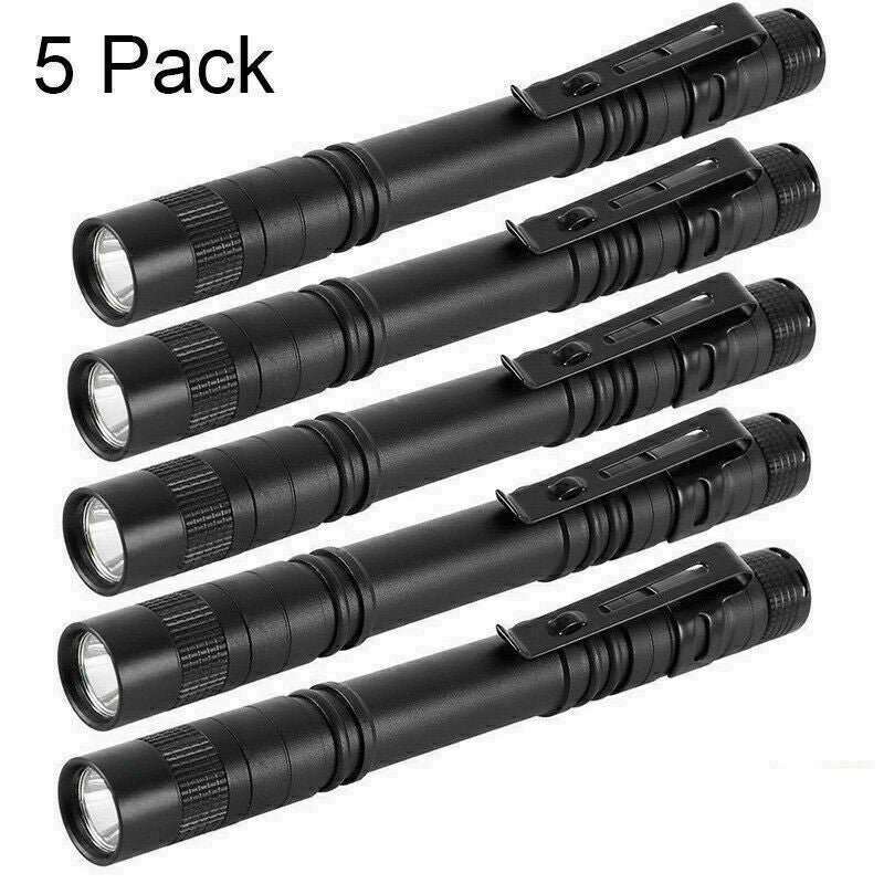 Portable Pen Flashlight 5 Pack, Compact Aluminum Torch with Clip - High Brightness, Waterproof for Camping and Outdoors