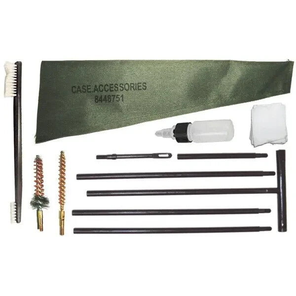 Military Style Rifle Butt Stock Cleaning Kit with Patches & Brushes