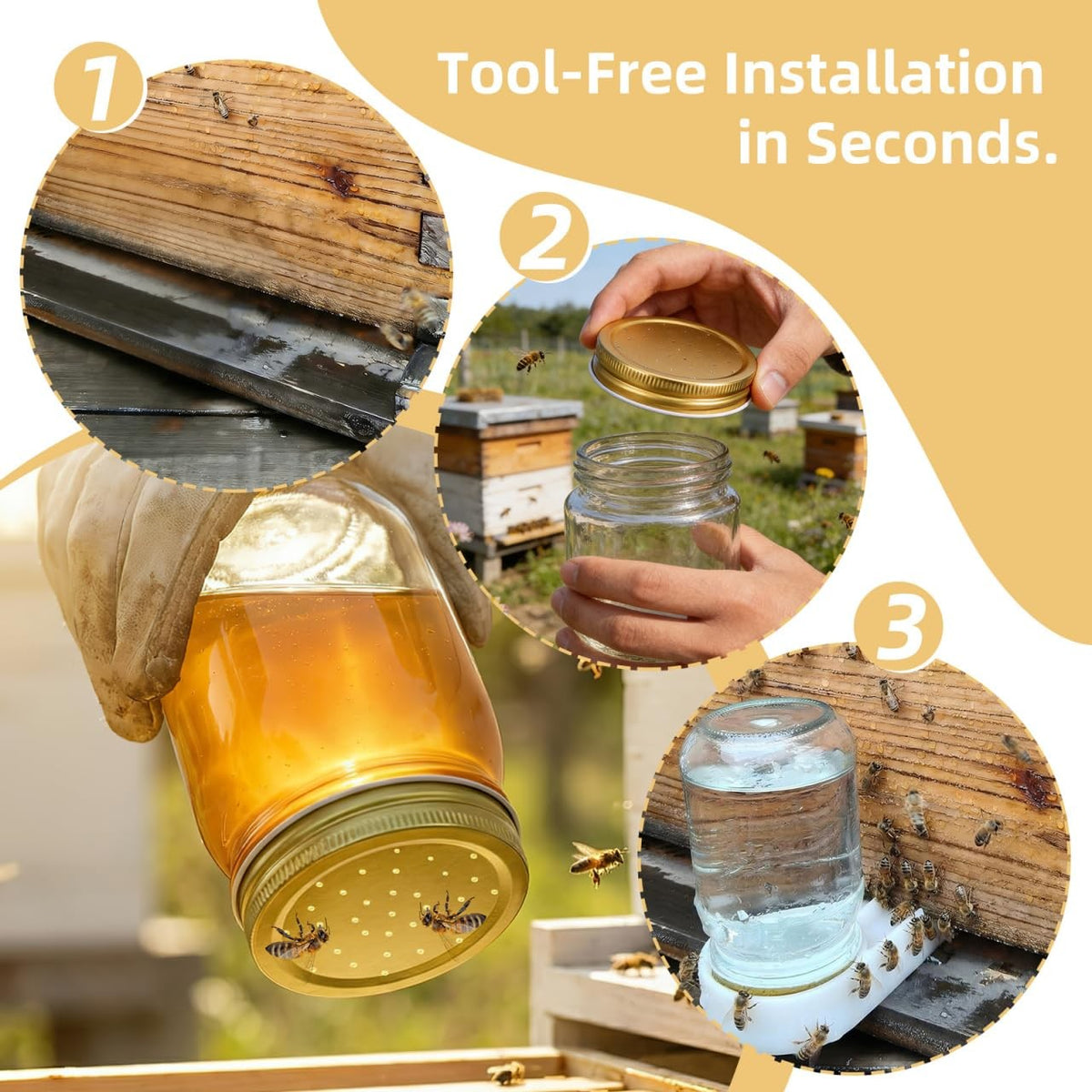 8 Pack Metal Beehive Entrance Feeder Lids for Water and Sugar Jars