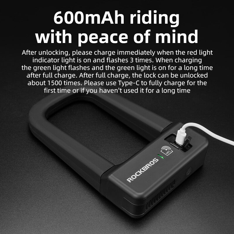 Smart NFC Bike Lock U-Shaped Anti-Theft Bicycle & Motorcycle Lock
