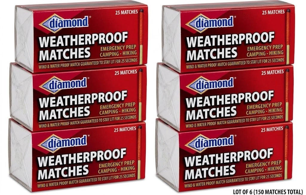 6-Pack Waterproof Weatherproof Matches for Camping and Survival - 150 Total