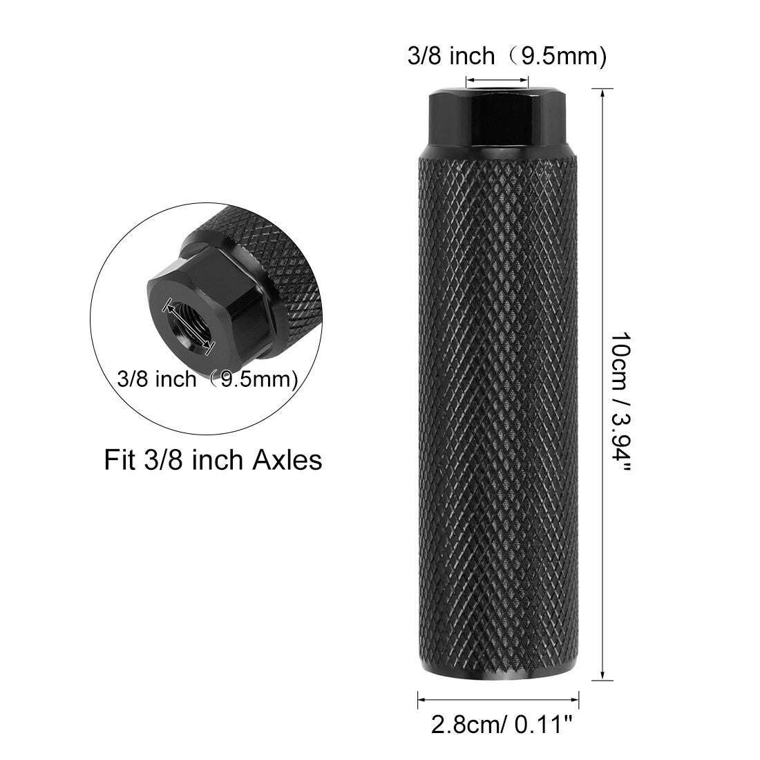 Aluminum Alloy Bicycle Foot Pegs for BMX & MTB Rear Axle 3/8 Inch Black - 2 Pack