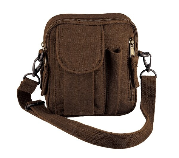 Brown Canvas Travel Organizer Bag with Zippered Compartments
