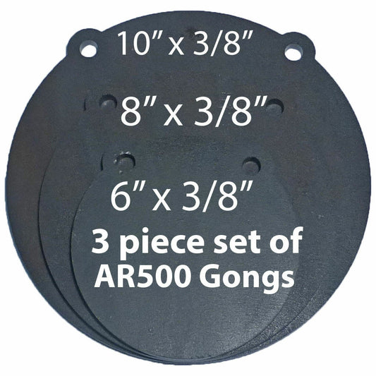 AR500 Steel Shooting Targets Set of 3 | Laser Cut Gong Targets 6, 8, 10 Inches