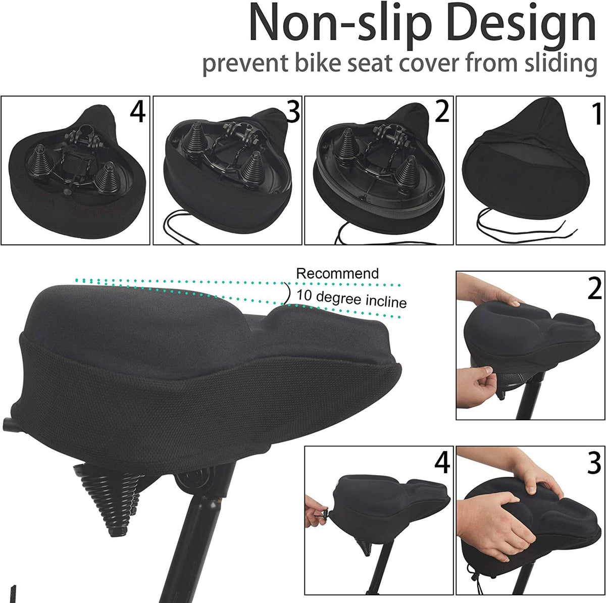 Large Wide Gel Bike Seat Cushion - Shock Absorbing Bicycle Saddle Cover