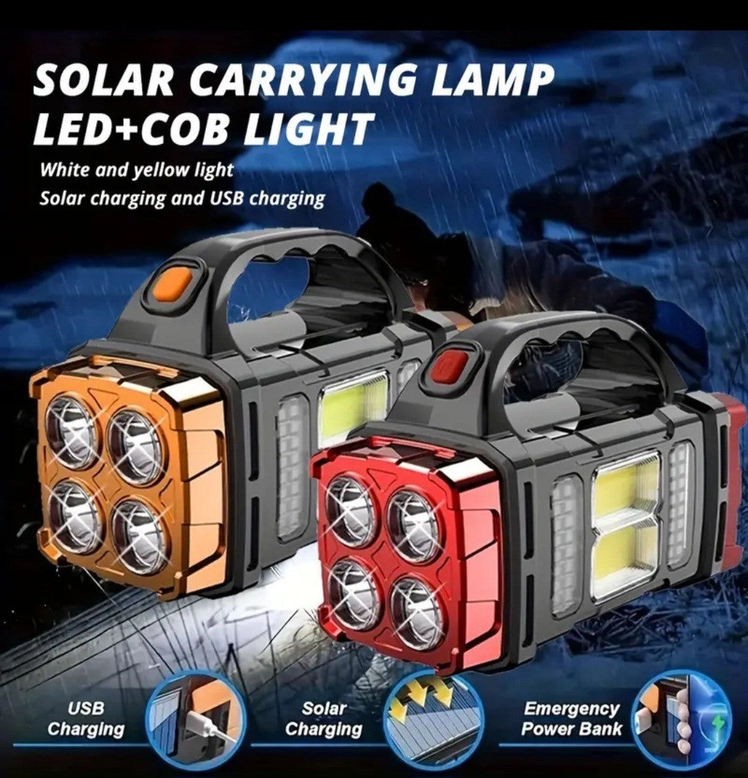 Solar Rechargeable LED Lantern Flashlight with Power Bank for Camping Emergency