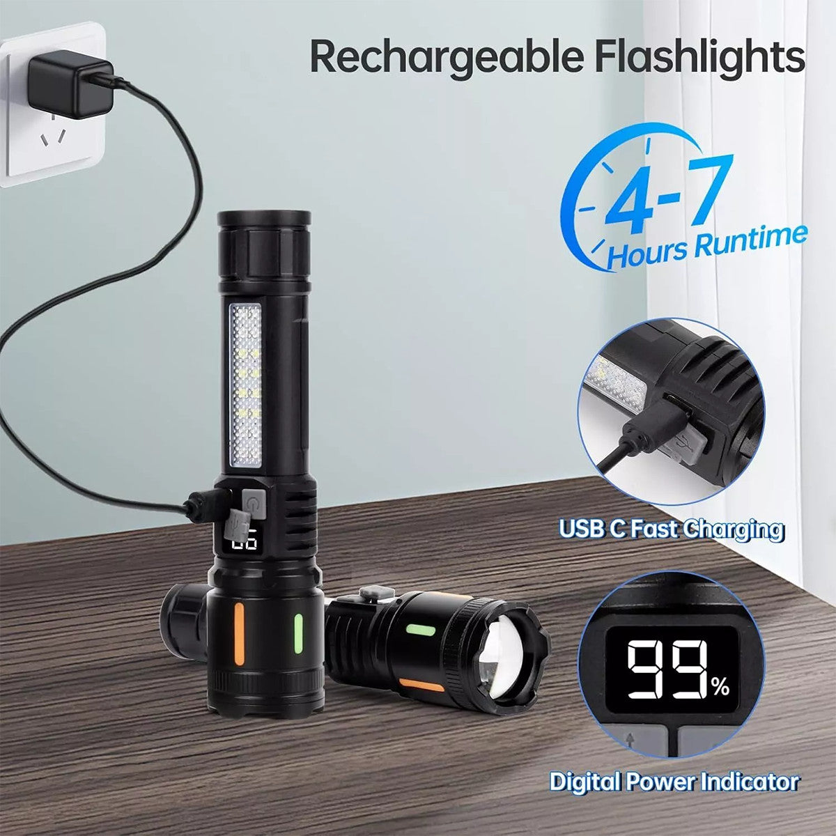 Super Bright LED Tactical Flashlight Set 2 Pack Rechargeable Work Light 99 Million Lumens