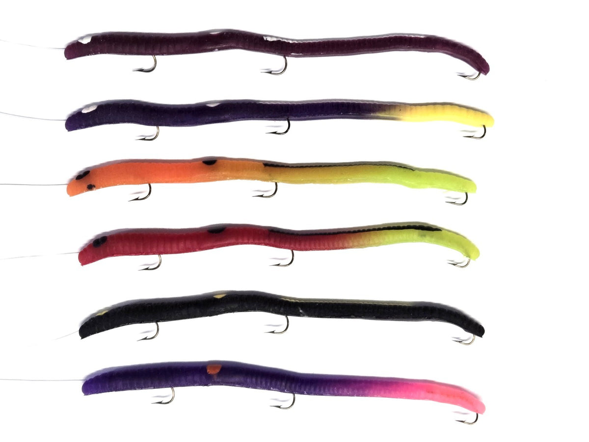 Pre-Rigged Bass Fishing Worms 12 Pack - Anise Scented Soft Plastic Lures