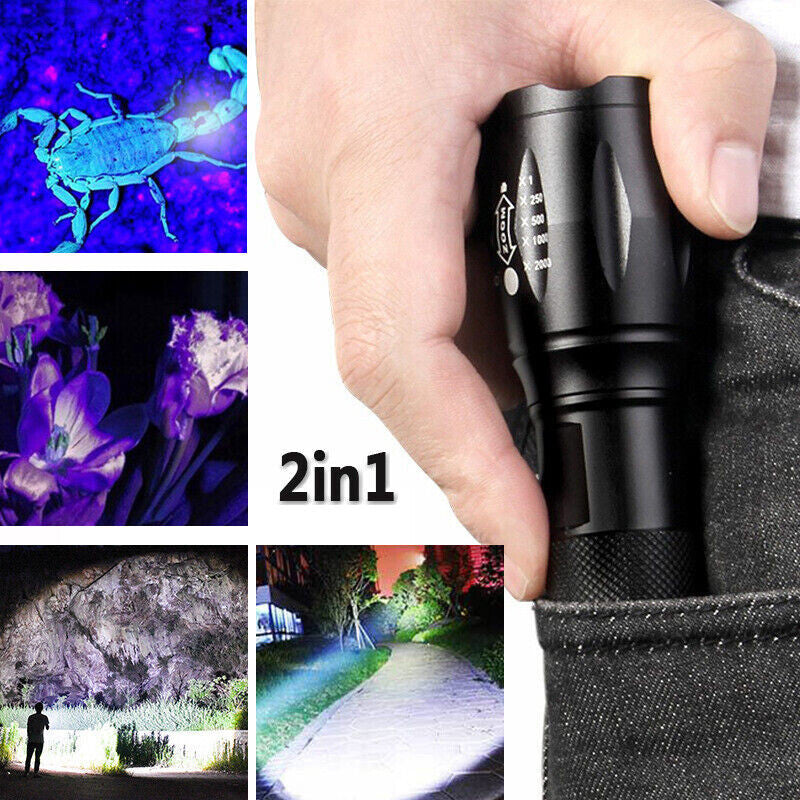UV Flashlight Black Light 120000lm Handheld Torch with 2 Modes, Rechargeable