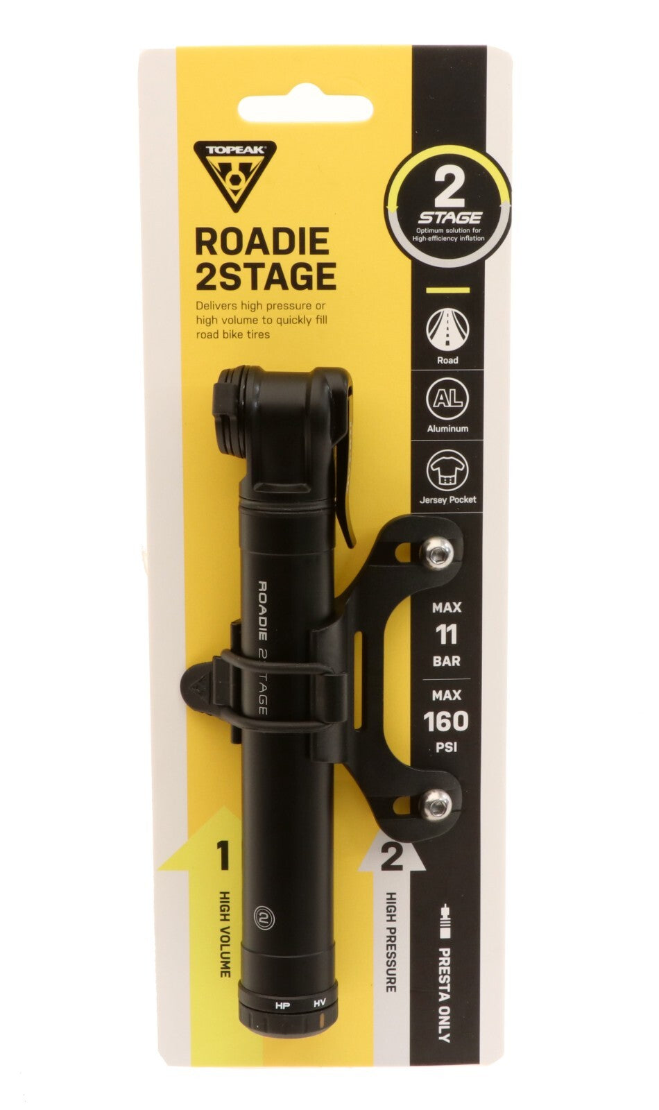 Topeak Roadie 2Stage Aluminum Bike Pump Presta Valve 160 PSI Compact