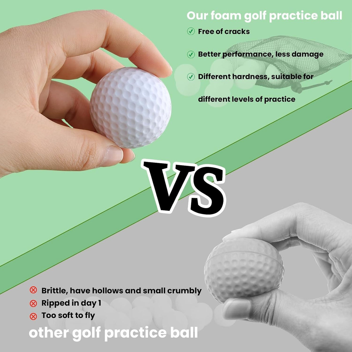 Dent-Resistant Foam Golf Balls Pack of 40 for Indoor & Outdoor Practice