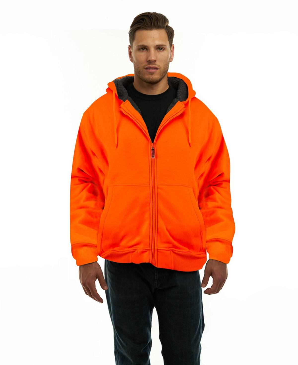 Trailcrest Orange Fleece and Sherpa Lined Hooded Jacket for Hunting and Outdoor Activities