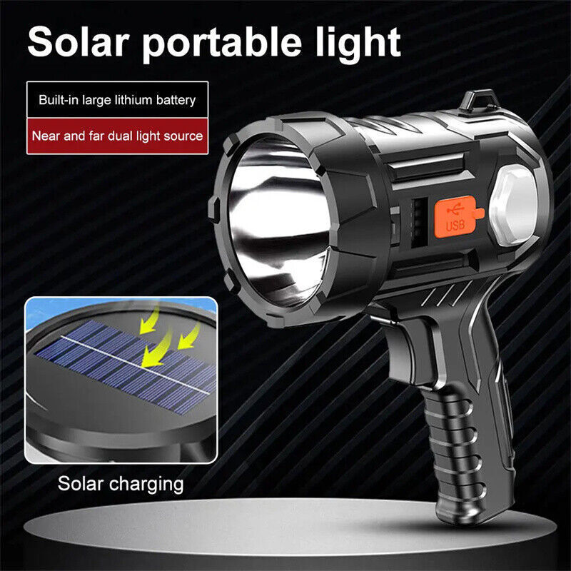 9000000LM Solar & USB Rechargeable LED Spotlight Flashlight