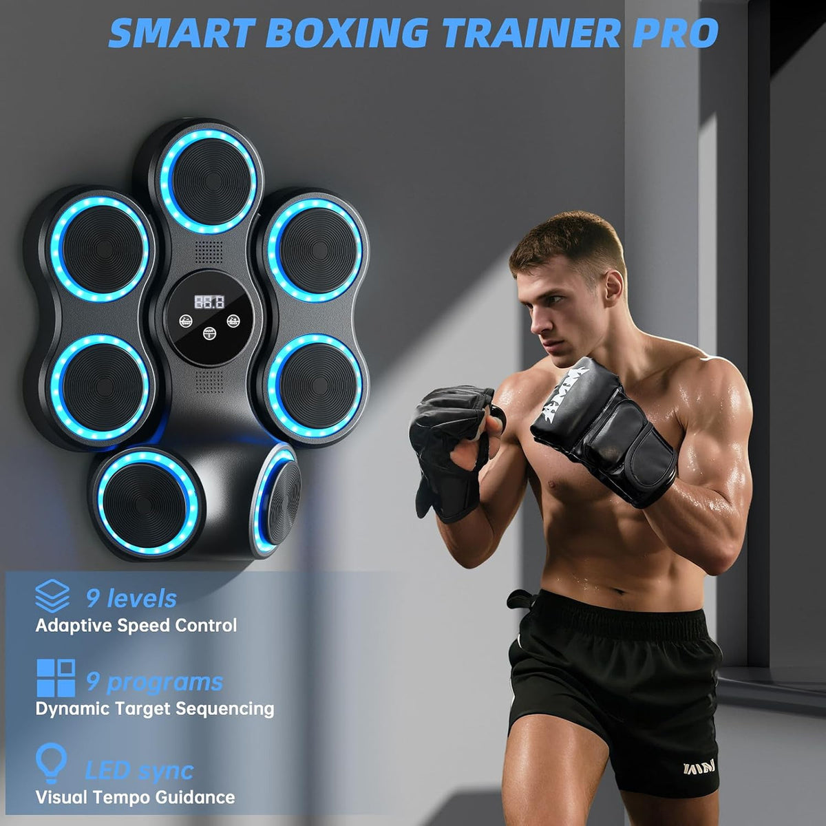 Interactive Boxing Machine with LED Lights and Bluetooth Speaker