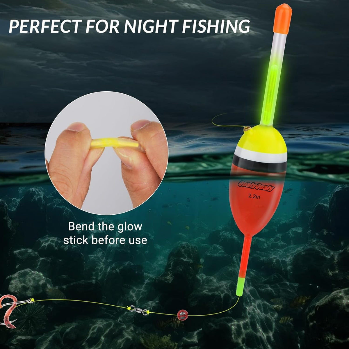 Lighted Fishing Floats Set with Glow Sticks for Night Fishing - 5 Pcs