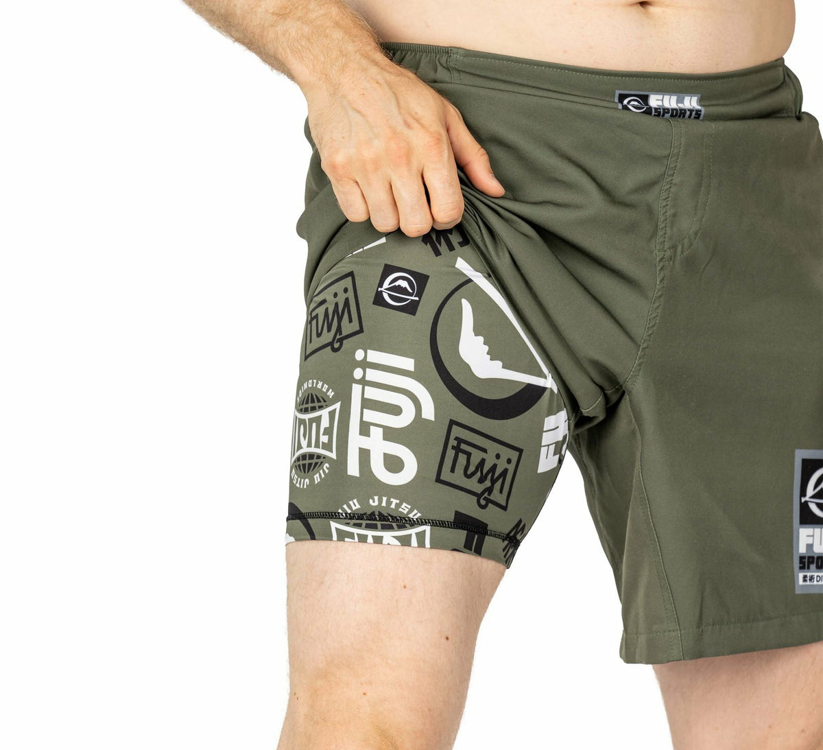 Grappling MMA Fight Board Shorts for BJJ No Gi Training Olive Green