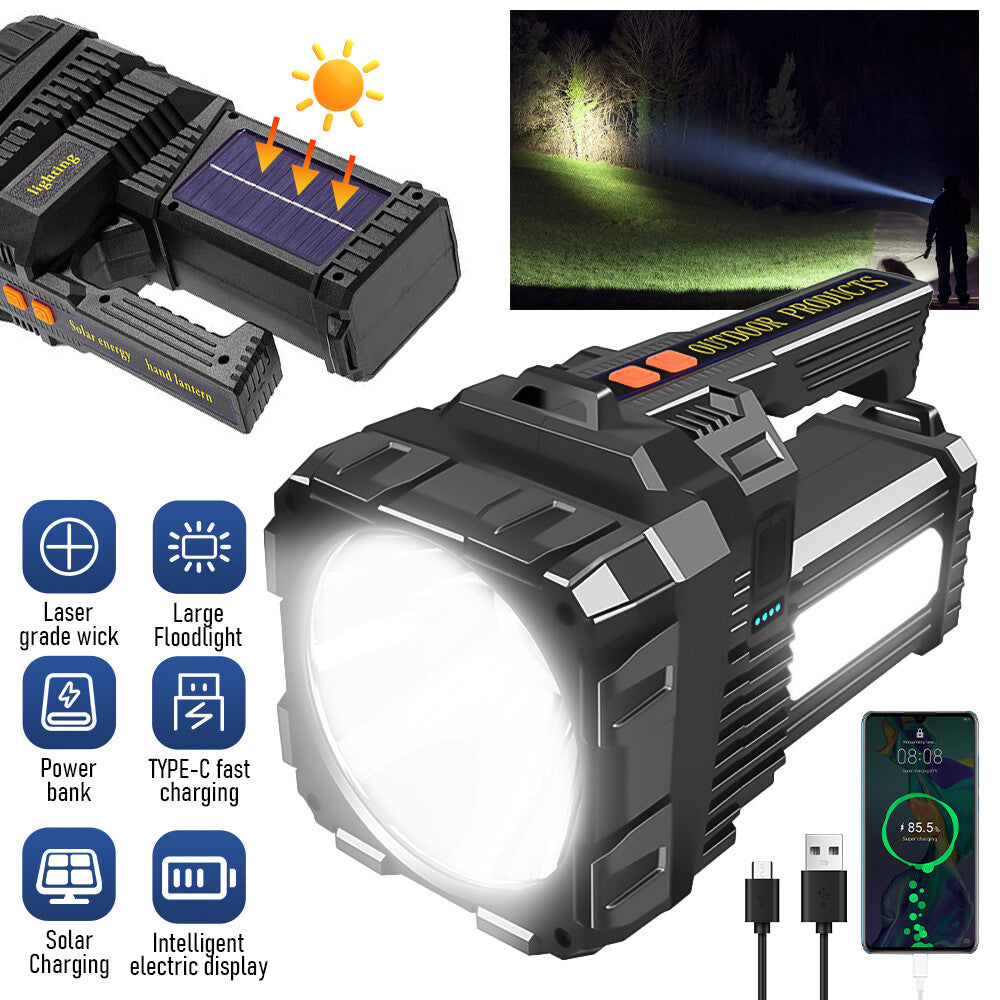 Super Bright 10 Million Lumens Rechargeable Handheld Spotlight with Solar & Power Bank