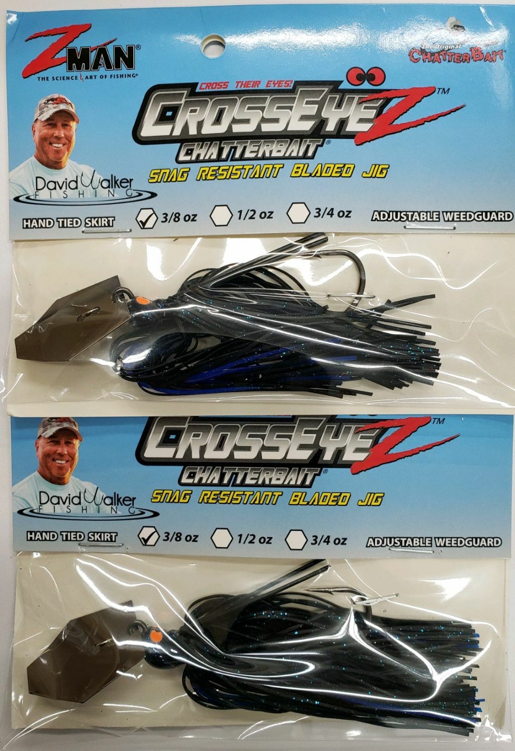 2-Pack Weedless Chatterbait with 3/8oz Black Blue Swim Jig for Freshwater Fishing