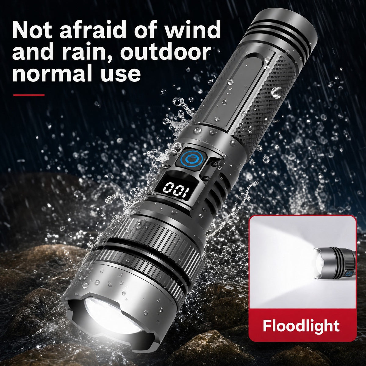 Super Bright Rechargeable LED Tactical Flashlight with Zoom Power Bank USB-C