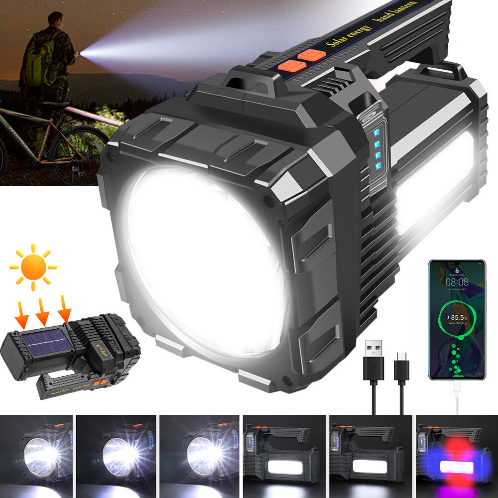 Super Bright 10 Million Lumens Rechargeable Handheld Spotlight with Solar & Power Bank