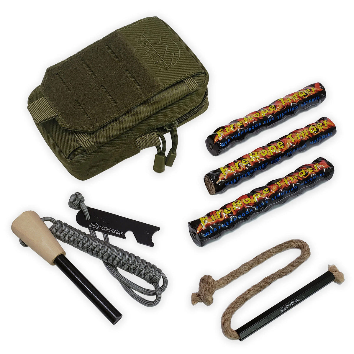 Outdoor Fire Starter Kit with Ferro Rod, Tinder, Paracord & Case