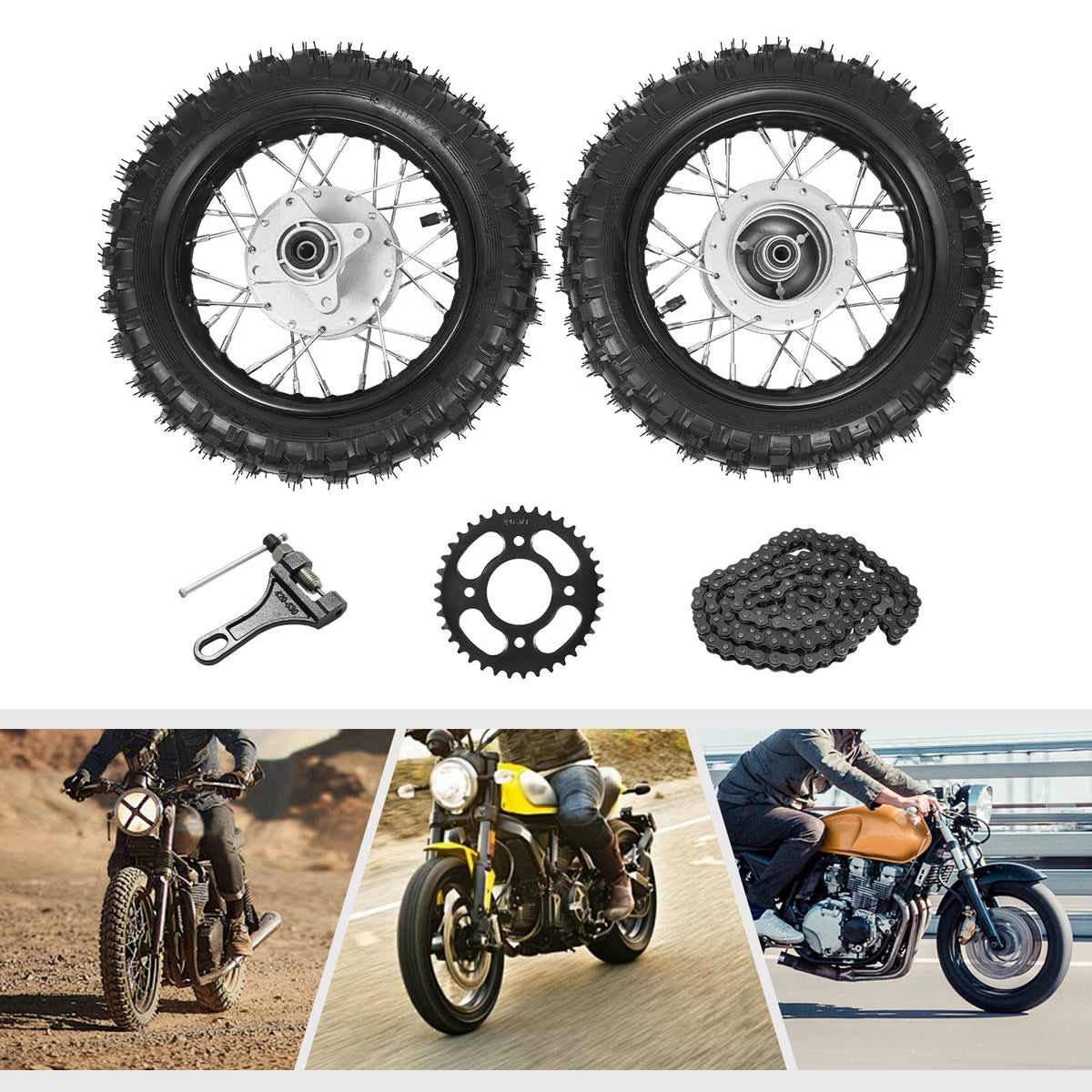 2.5-10 Motorcycle Wheel Set with Chain Sprocket for Motocross & Dirt Bikes