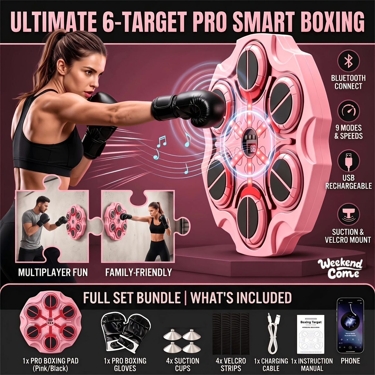 Pink Boxing Punching Bag Wall Mount for Martial Arts & MMA Training