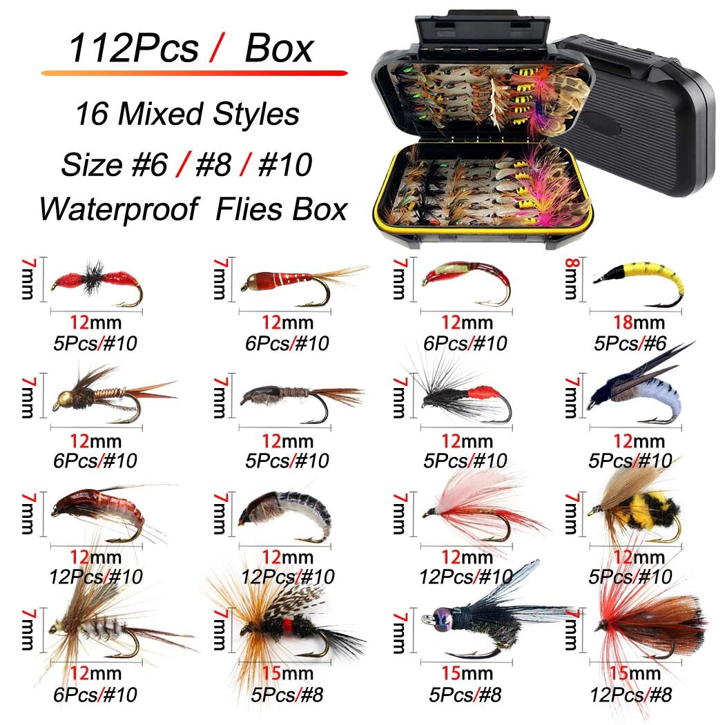 Wet Dry Nymph Fly Fishing Lure Set for Trout & Panfish - Multiple Sizes & Styles