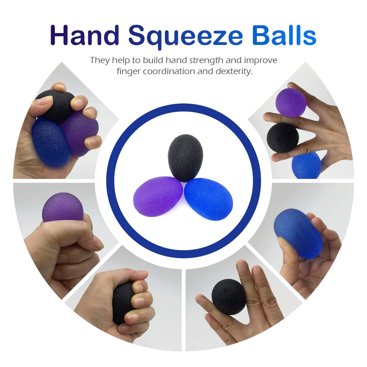 Multicolor Silicone Hand Exercise Balls - 3 Pack for Grip Strengthening