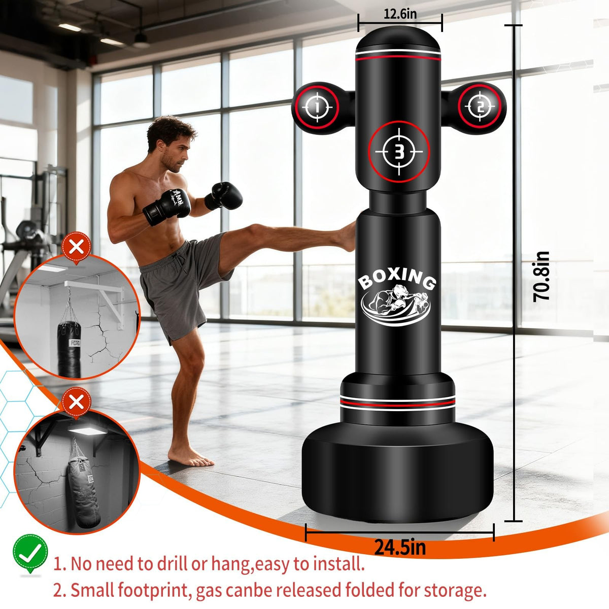 Heavy Standing Boxing Bag for Adults 70 Inch with Gloves & Pump Set