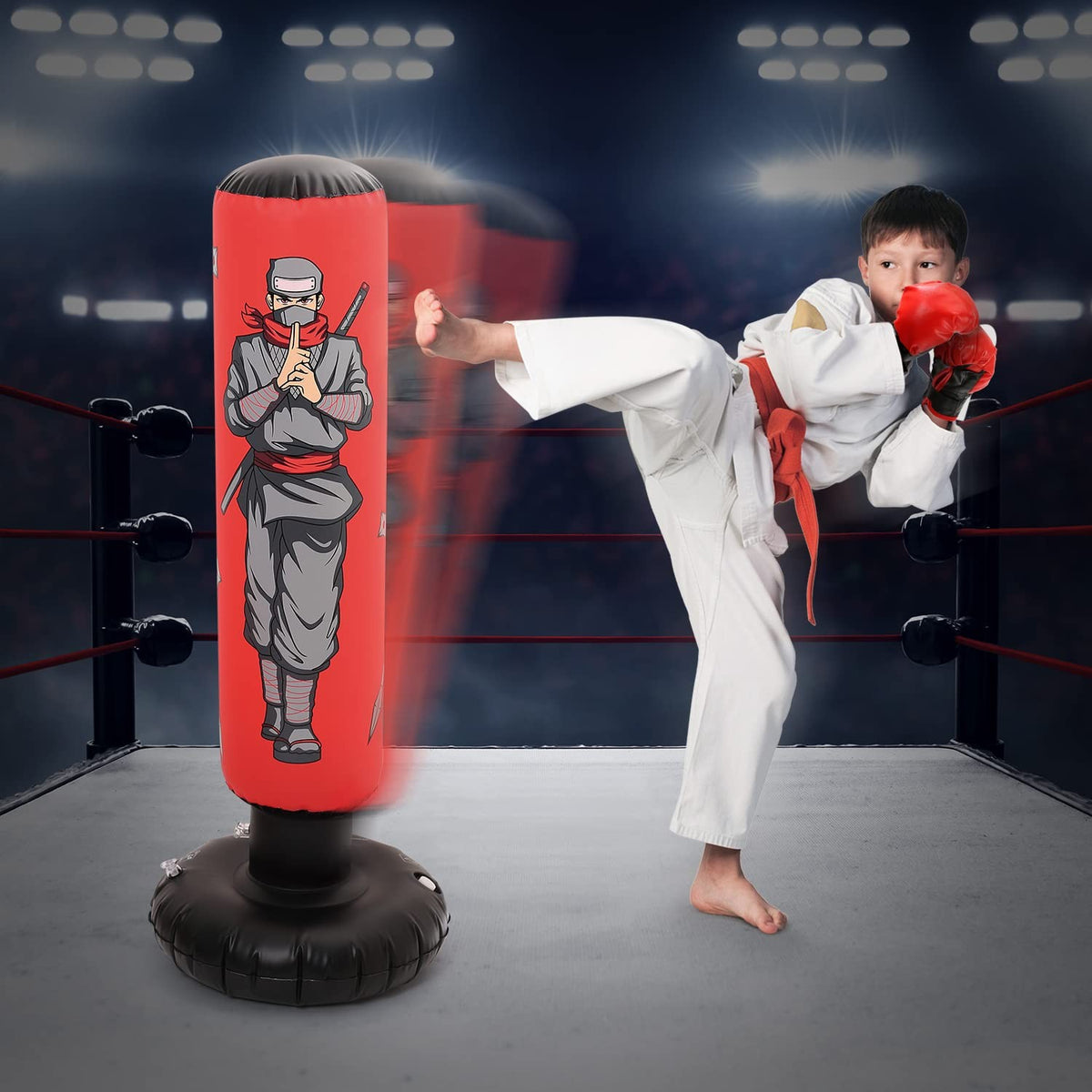Kids Punching Bag with Gloves - Inflatable 47 Inch Martial Arts Training Equipment