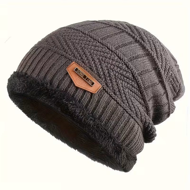 Winter Fleece-Lined Knit Beanie Hat for Men and Women - Thermal Slouch Skull Cap