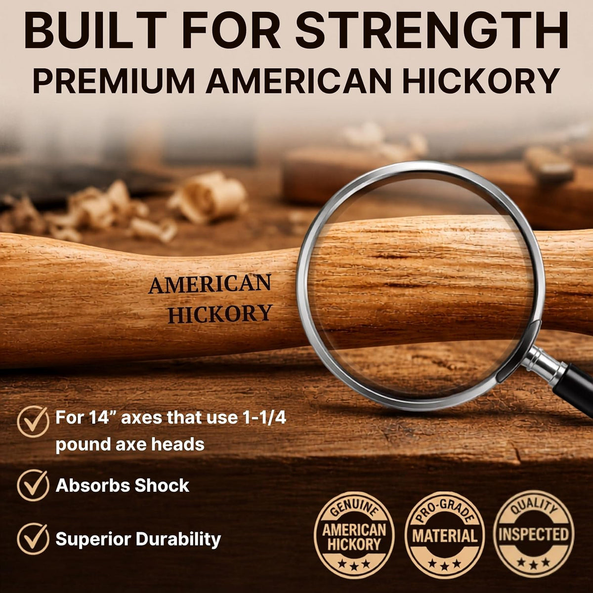 Hickory Axe Handle Replacement for 14-Inch Axes - Durable Wooden Hatchet Handle