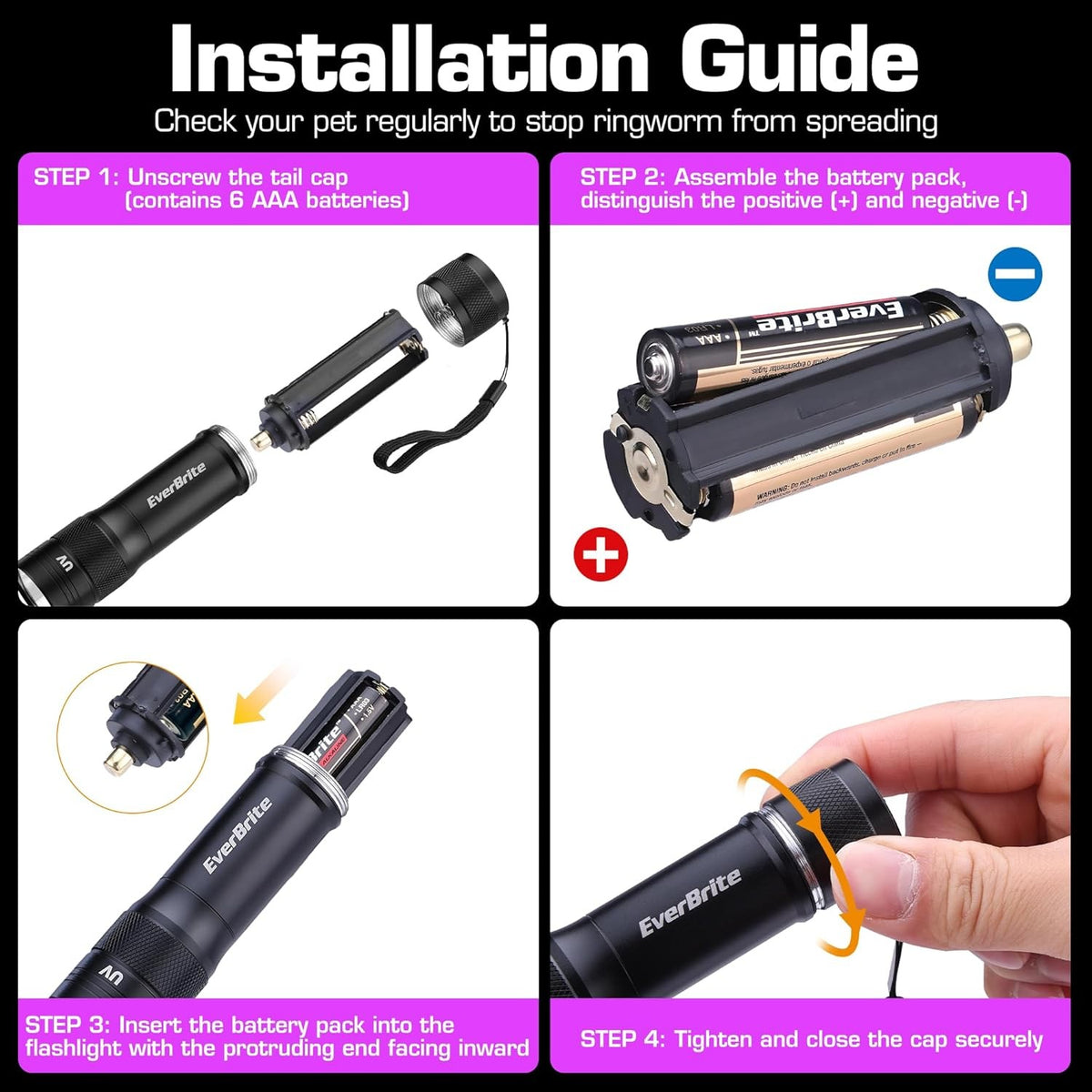 2 Pack UV Blacklight Flashlights 365nm Small Portable LED UV Light